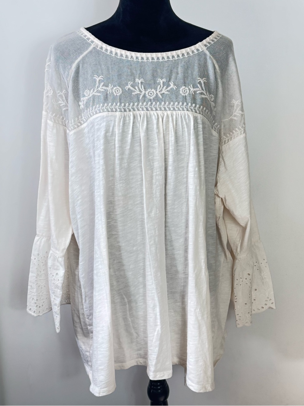 Sonoma Lace Detail Long Sleeve Top Elegant Cream Women's Short.